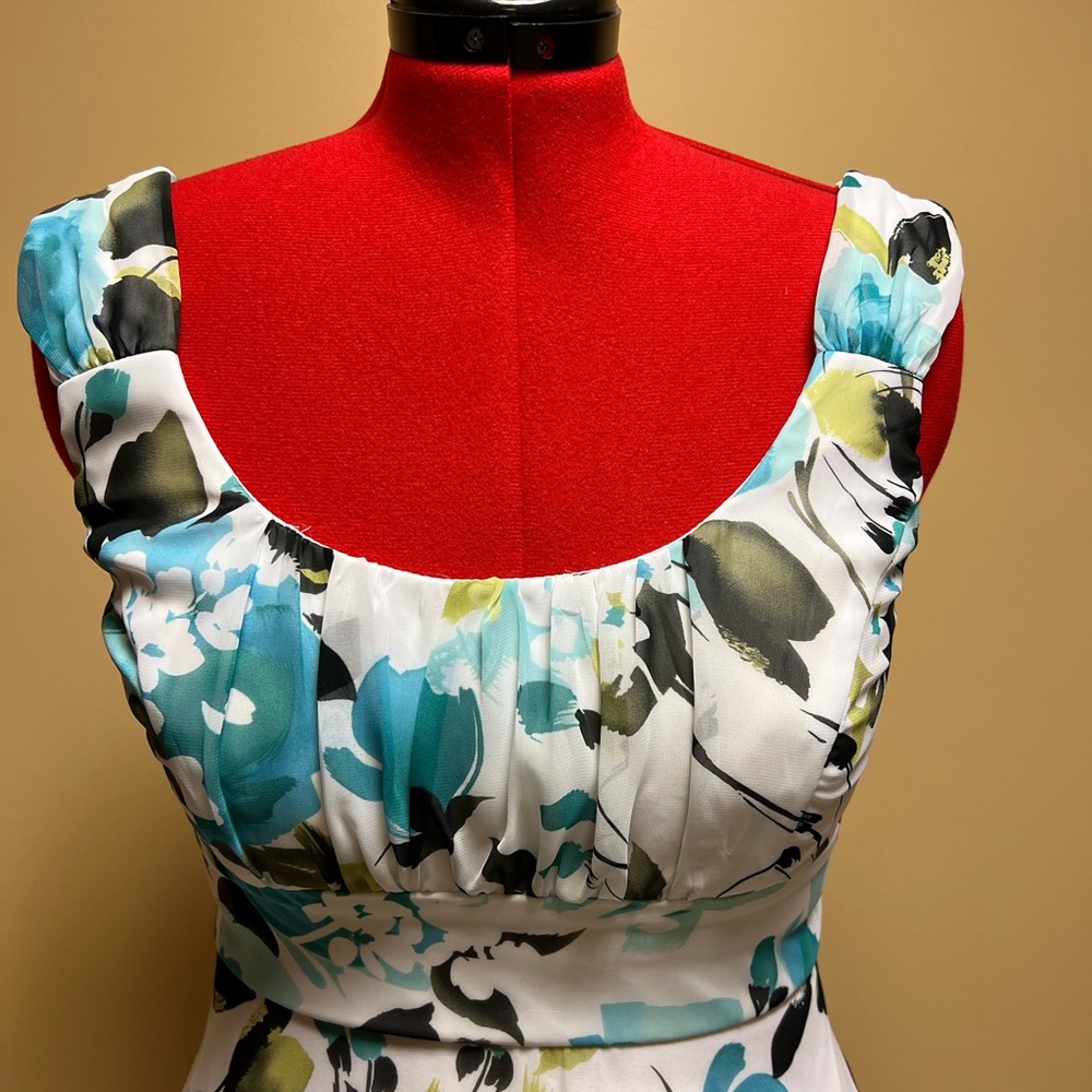 Connected Apparel Teal and Black Floral Midi Dress - Picture 2 of 9